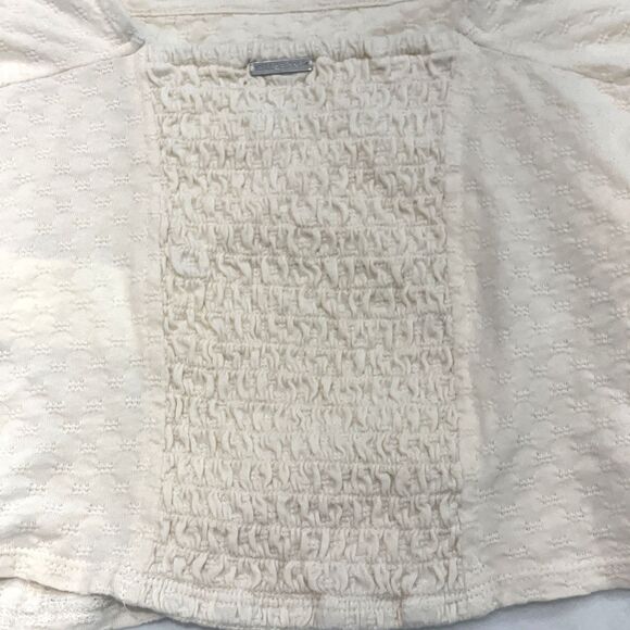 Billabong Flora Smocked Back Boho Crop Short Puff Sleeve Top Cotton Ivory M - Picture 5 of 9